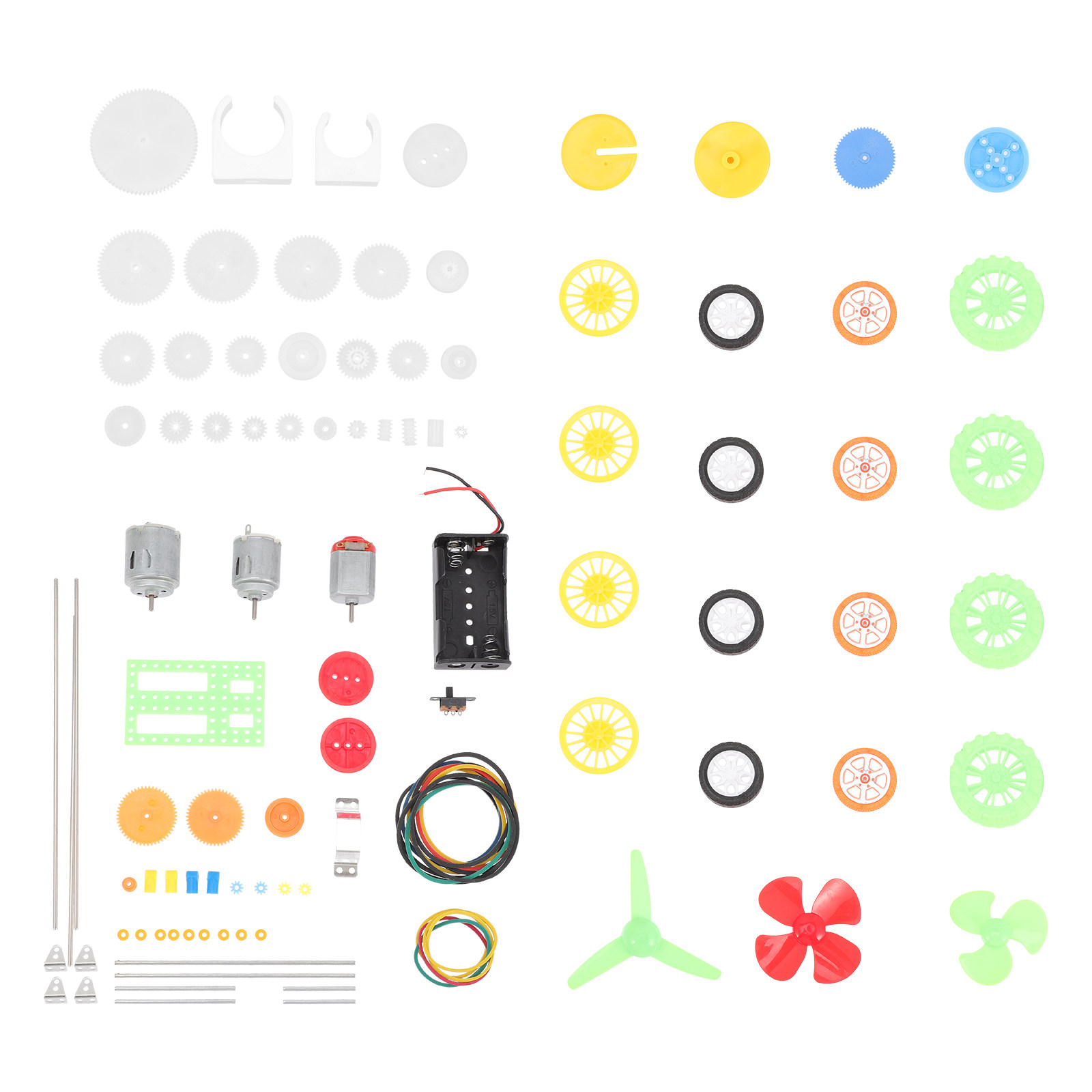 Science Kit - 112個入り DCモーター用ギアキット、プラスチック製ホイール、電動モーター用アクセサリー、ミニチュアエンジン部品、科学プロジェクト、修理用