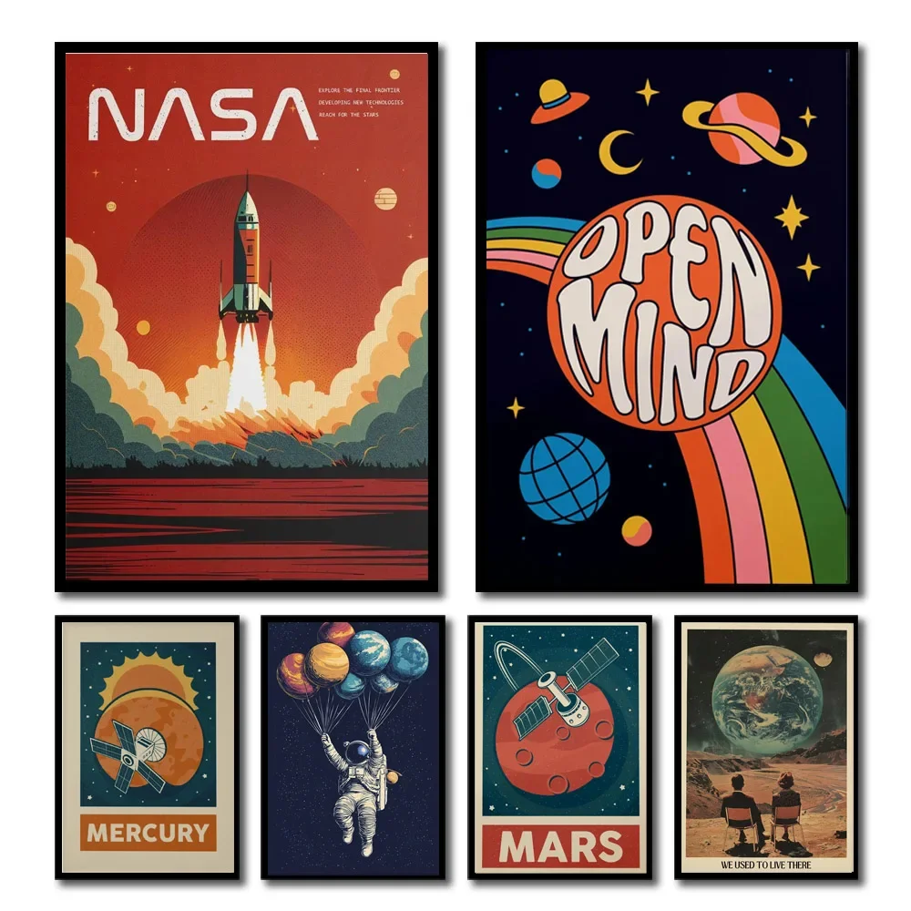 Star Map Poster - 1pc レトロ太陽系惑星宇宙宇宙飛行士キャンバス壁プリント天文学ポスター月壁装飾印刷可能なアート