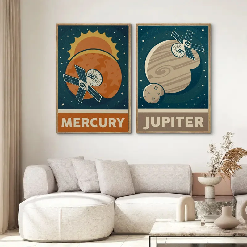 1pc レトロ太陽系惑星宇宙宇宙飛行士キャンバス壁プリント天 - Star Map Poster のレビューと価格